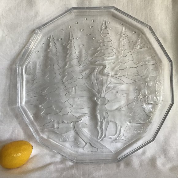 Large Glass Christmas Holiday  Serving / Hostess Platter / Plate - Picture 1 of 4